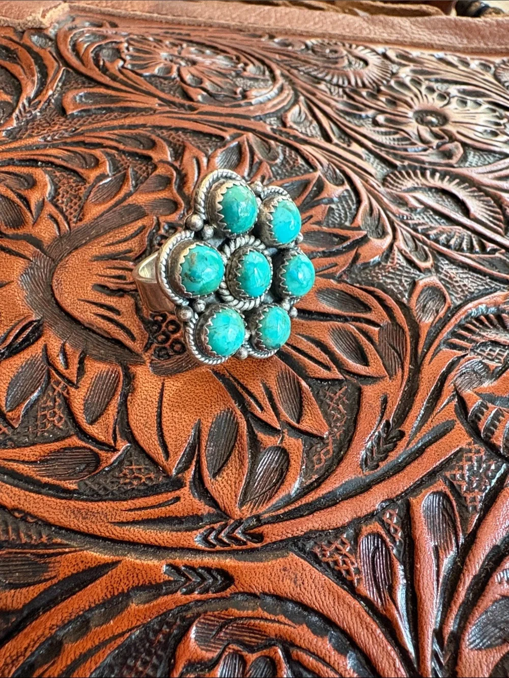 Authentic Turquoise Cluster Statement Ring - Picture 3 of 3